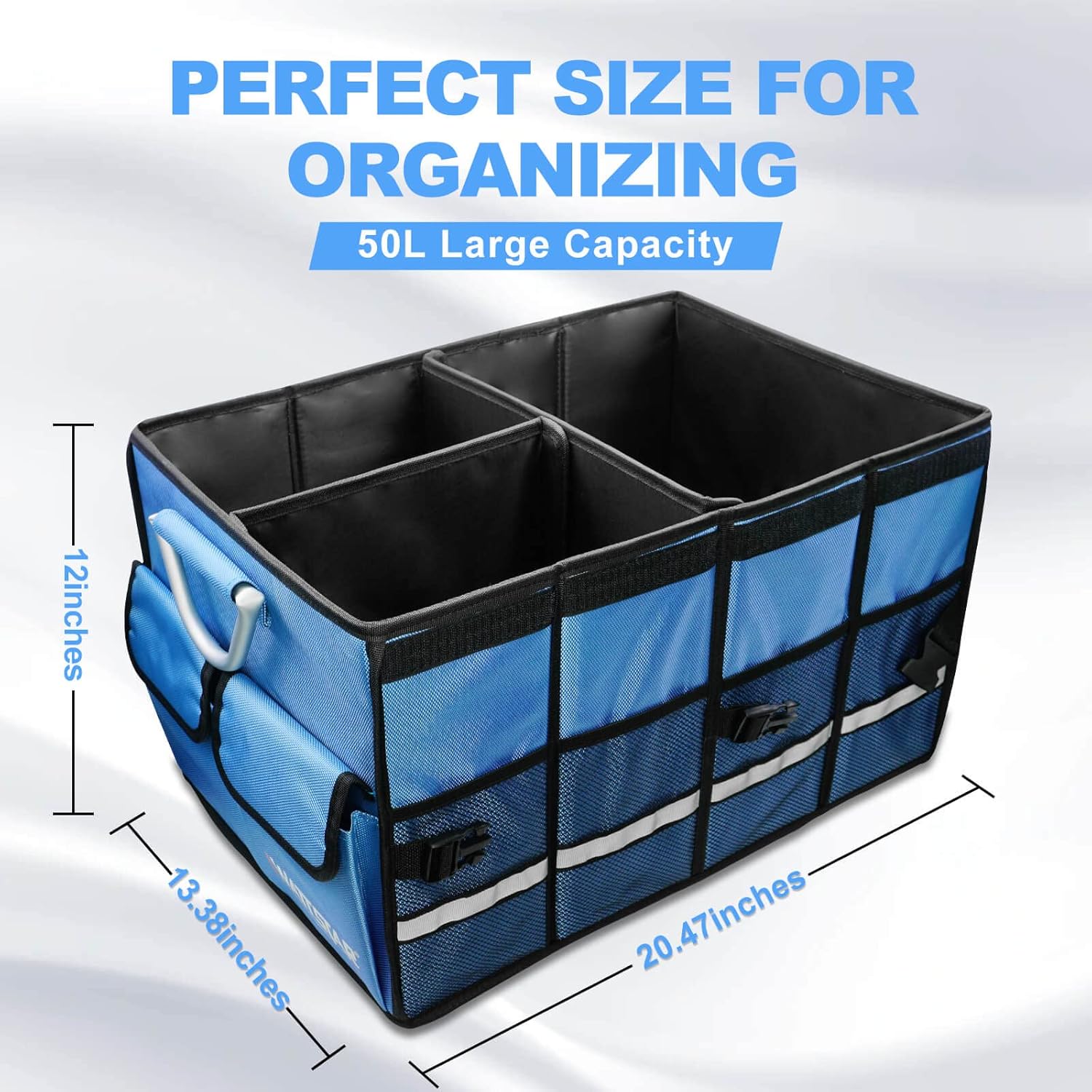 Wattstar Trunk Organizer With Insulated Grocery Bag, Blue Car Organizer, Collapsible Trunk Organizer For SUV, Sedan And Truck, Car Storage Organizer With Aluminum Alloy Handle