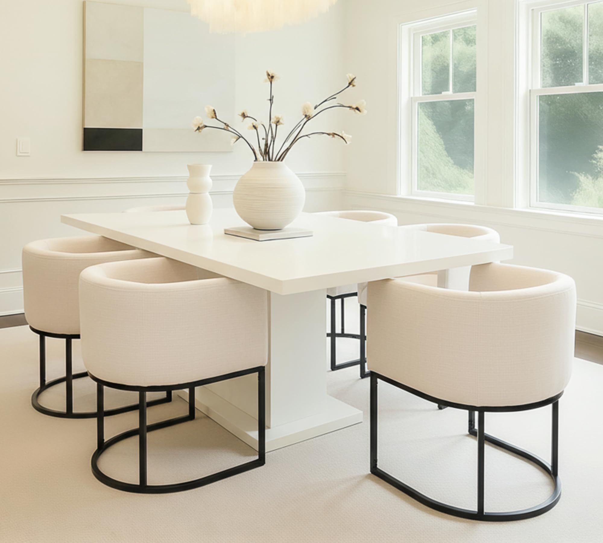 HNY Mid Century Modern Upholstered Barrel Dining Chairs with Arms Set of 6, Linen Kitchen & Dining Room Chairs, 18.5" Wide Accent Chairs for Dining