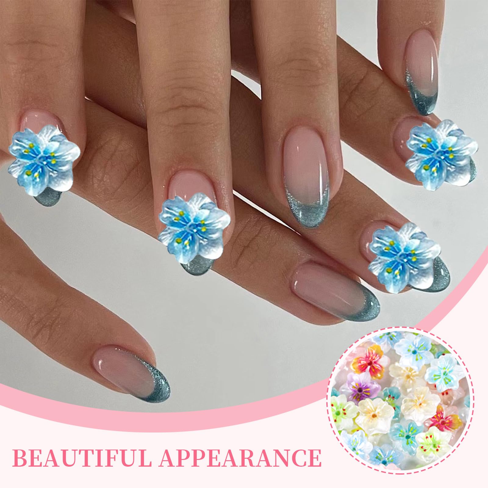 80 pièces 3D Fleur Charms Nail, Accessoires de Design d'ongles, Strass Scintillants, Fleurs colorées déco, Petites Pierres d'ongles, Flowers Nail, Adapté aux Arts d'ongles et Style Y2K