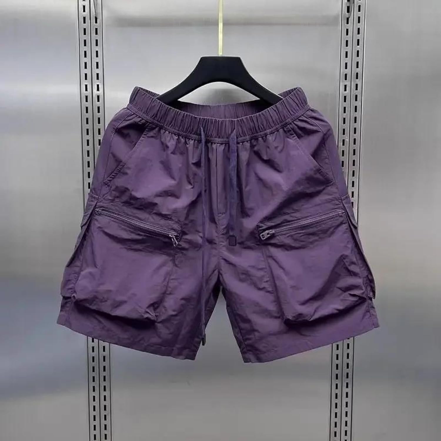 Men's Retro Cargo Shorts Summer Solid Color Loose Straight Leg Drawstring Multi-Pocket Casual Shorts