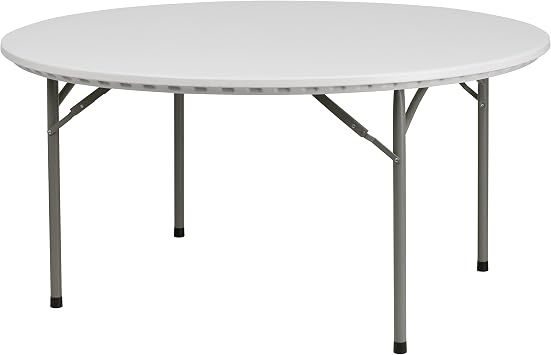 Flash Furniture Commercial 5 ft Plastic Round Folding Table, Granite White
