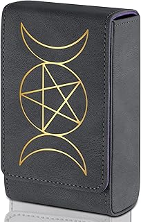 Tarot Card Case Tarot Deck Holder Leather Sun Moon Design Tarot Card Box Universal Tarot Organizer Storage Box for Most Standard Size Tarot Cards, 2.91 x 1.38 x 4.84 Inch, Black