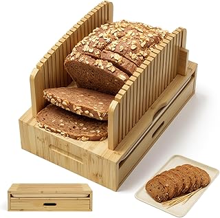 Bamboo Bread Slicer for Homemade Bread Adjustable Width Slicing Guides, Compact Loaf Cutter for Perfect Slices