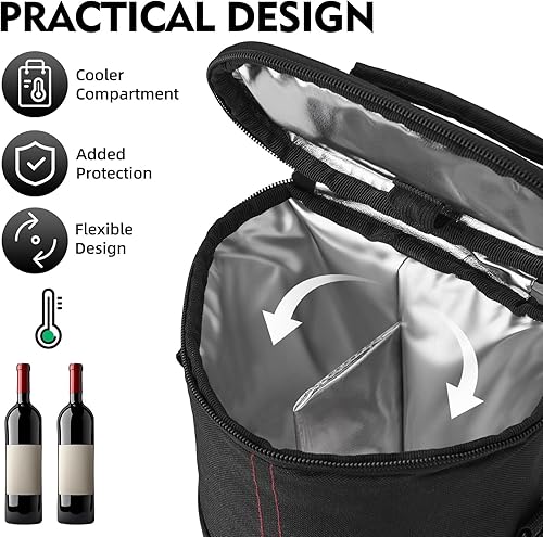 Miniatura 80 de ALLCAMP - Bolsa de vino con compartimento refrigerador, juego de picnic que lleva dos juegos de vajilla Negro