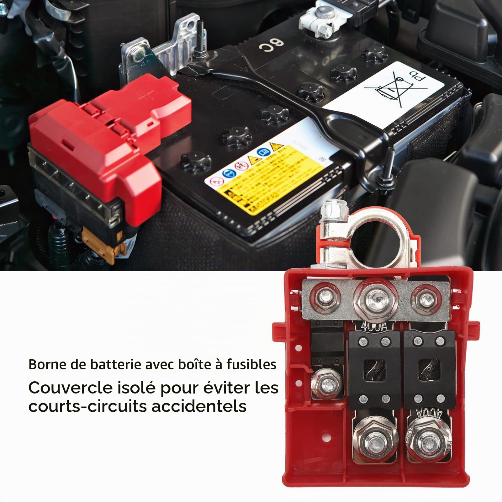 Boîte à Fusibles Borne de Batterie avec Couvercle, Boîte à Fusibles Borne de Batterie 32V 400A Protection contre les Courts-circuits Connexion Rapide Sensible pour Caravanes, Entretien automobile