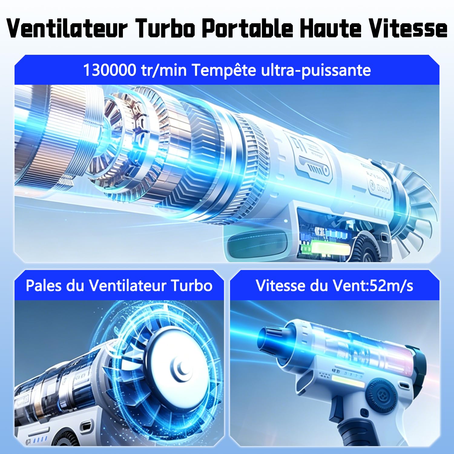 yAyusi Aspirateur à Poussière Electrique Rechargeable,Aspirateur à Poussière Electrique Haute Puissance de 130000 tr/min avec LED,Contrôle de Vitesse Progressif,Convient aux à l’extérieur,aux Maisons