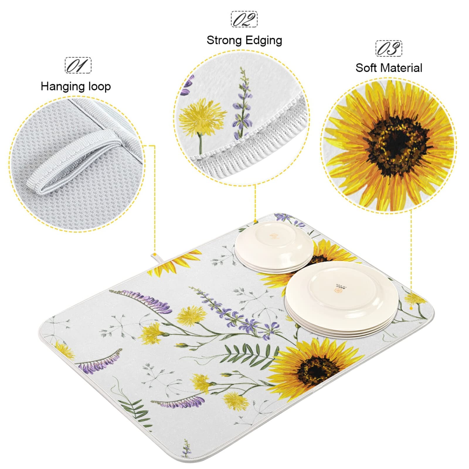 Sonnenblumen Abtropfmatte Für Die Küche – Saugstarke Mikrofaser Matte In Sommer-Optik