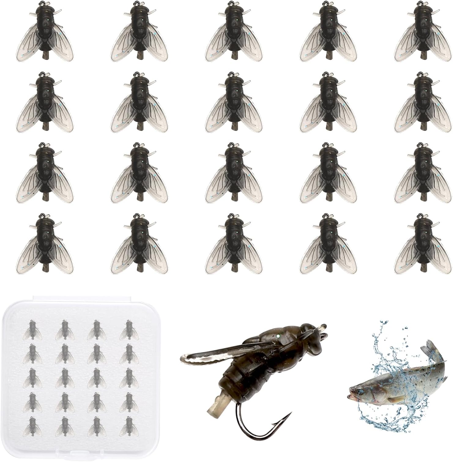 20 Pcs Bionic Fly Fishing Bait Kit with Soft Bait, Attractant, Sharpened Hooks