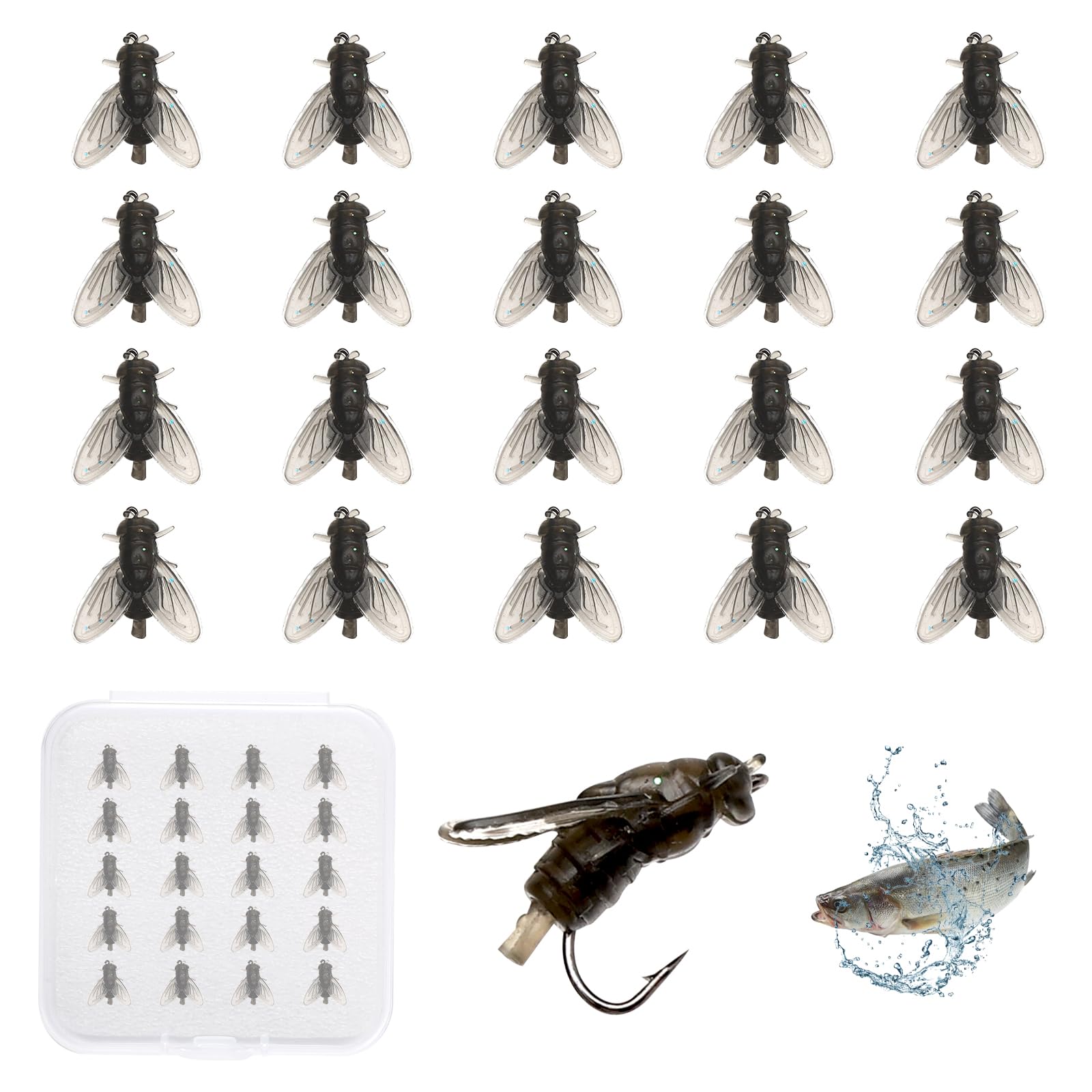 20 Pcs Bionic Fly Fishing Bait Kit with Soft Bait, Attractant, Sharpened Hooks