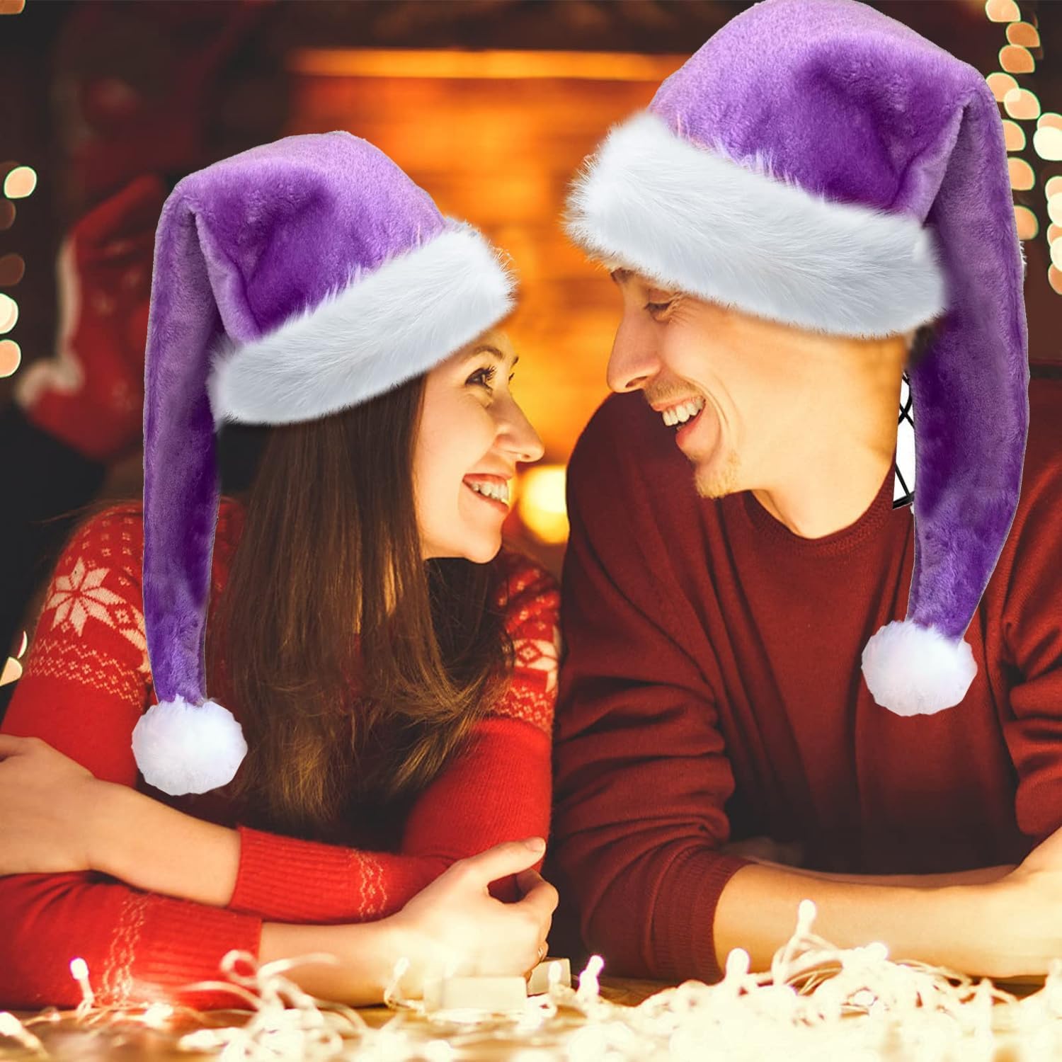 Plush Christmas Purple Santa Hat for Adults, Long Plush Purple Velvet Xmas Hat for Women Men Holiday New Year Party Supplies-32Inch - Image 3