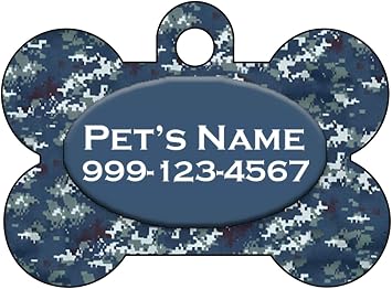 Camo Dog Tag Pet Id Tag Personalized w/Your Pets Name & Number Arctic Blue