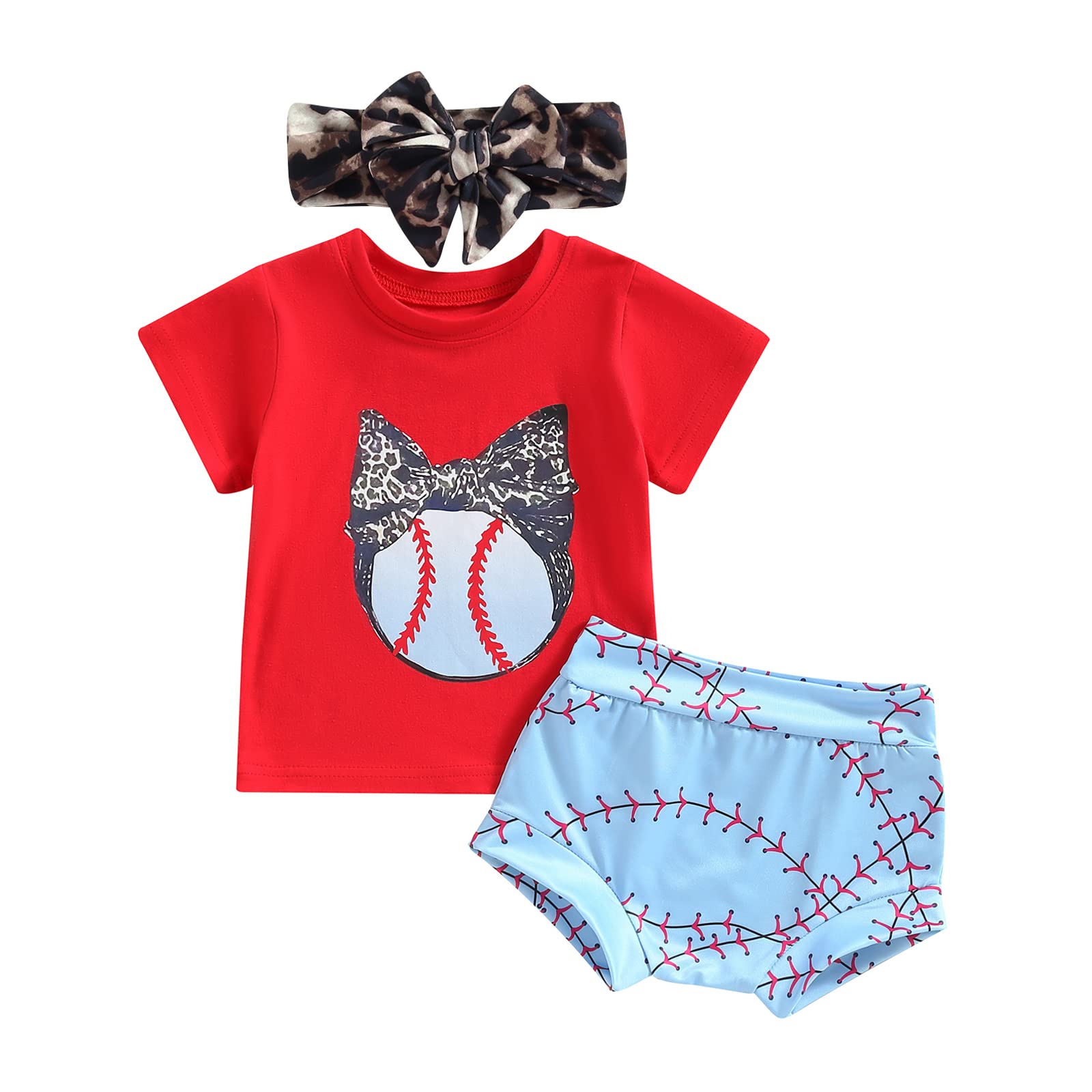 LAGKIYOJ Newborn Baby Girl Clothes Letter Print Short Sleeve Romper Tops Baseball Shorts Headband 3pcs Cute Summer Outfit