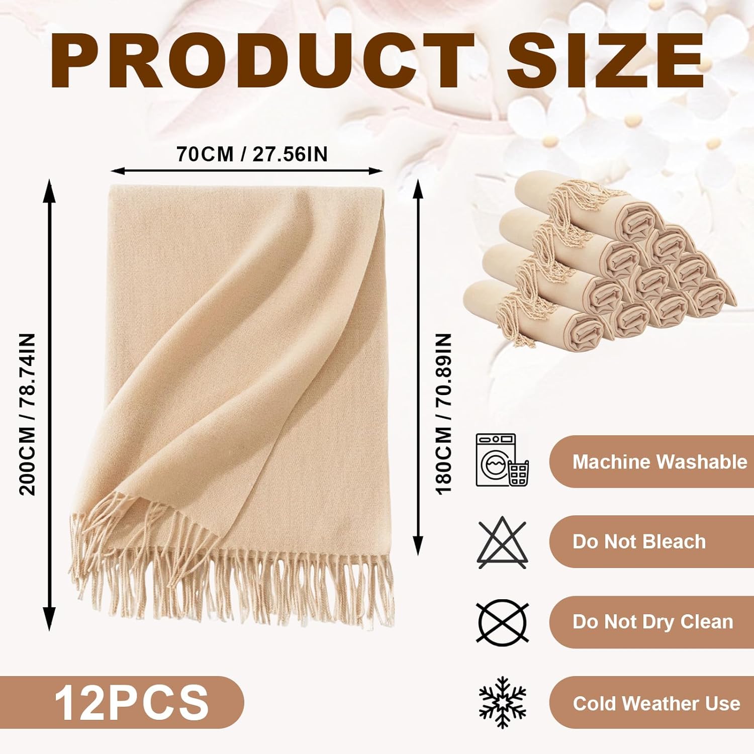 12pcs Shawls with Fringes Bulk Wedding Scarf Shawl for Guests Wedding Favor Bridal Shawls Gift Outdoor - Image 2