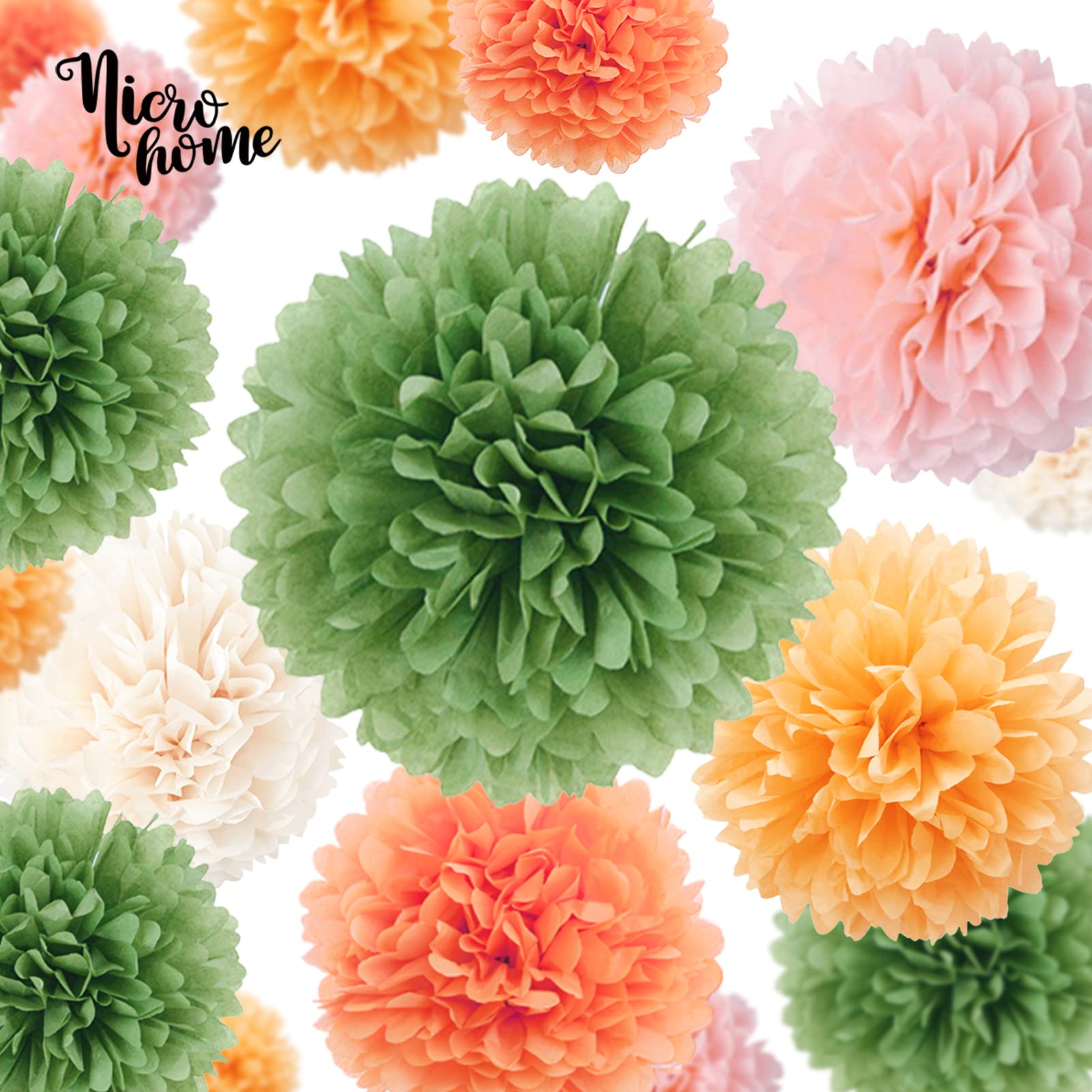 Lot De 16 Pompons En Papier De Soie Beige Rose Orange - Décoration Automnale Mariage Fête Anniversaire