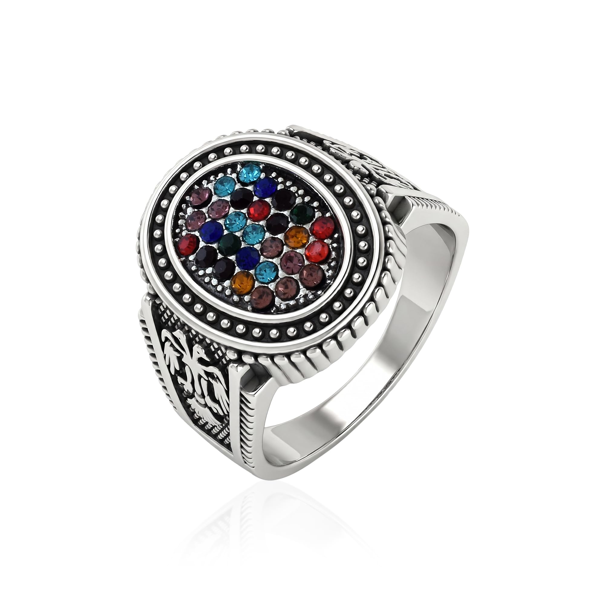 morir Silver Plated Brass Multicolor CZ Stone Statement Ring for Men-picture-20