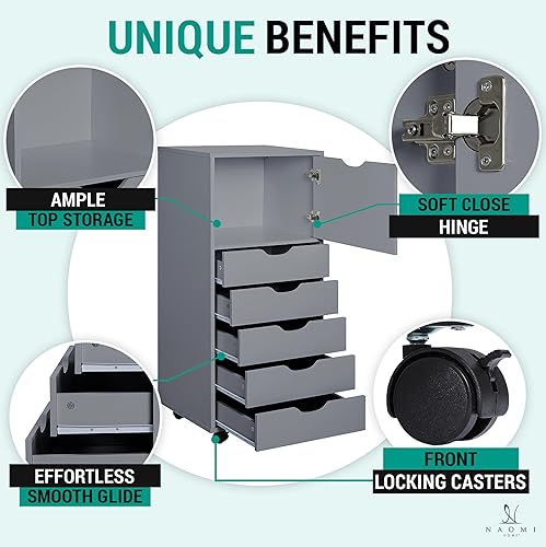 Miniatura 105 de Naomi Home Cómoda de 5 cajones para dormitorio, alta y elegante, con ruedas y estantes de almacenamiento, pequeña para guardarropa, para maquillaje,