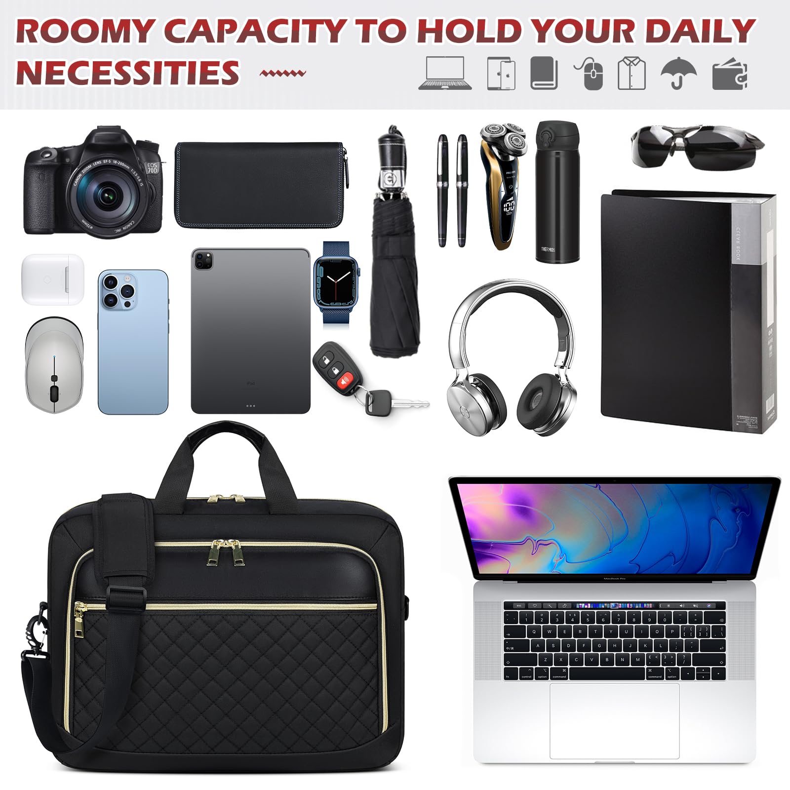 Borsa per computer portatile da 17,3 pollici valigetta per laptop per donne uomini borsa a tracolla impermeabile borsa per laptop imbottita grande borsa per computer universitaria