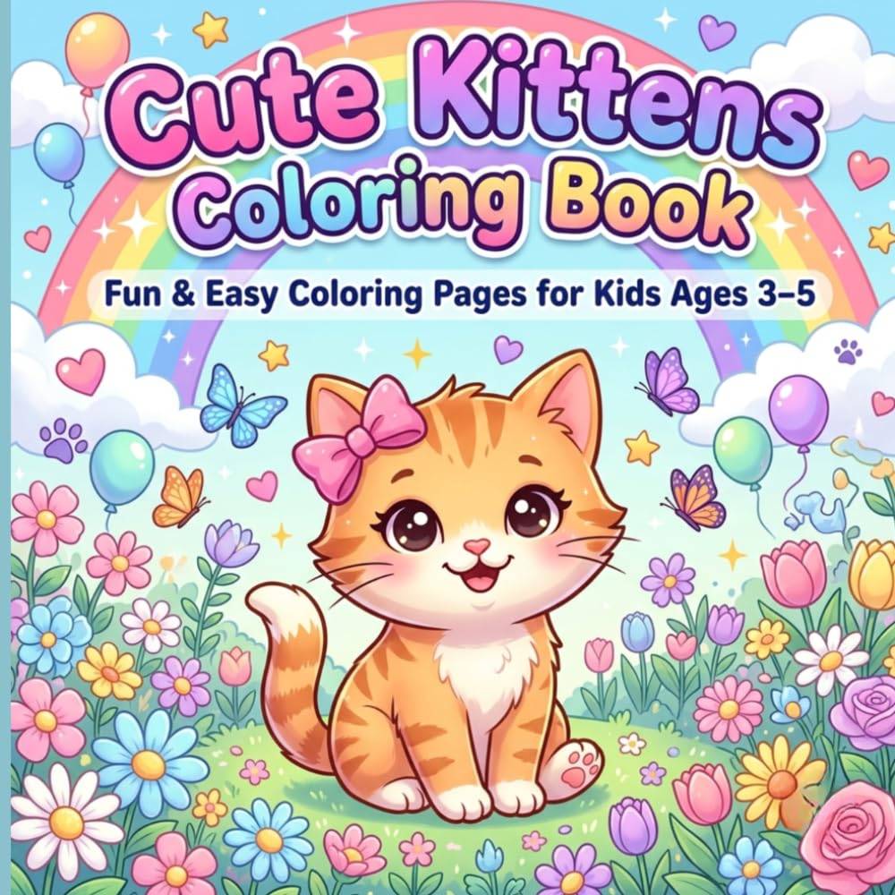 Cute Kittens Coloring Book for Kids Ages 3–5: Fun, Easy & Adorable Cat Coloring Pages for Preschool, Kindergarten & Toddlers