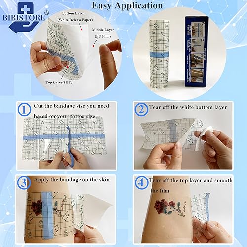 Miniatura 3 de BIBISTORE Vendaje impermeable para cuidado posterior del tatuaje, rollo de película transparente de 7.87 pulgadas x 11 yardas, cinta protectora para