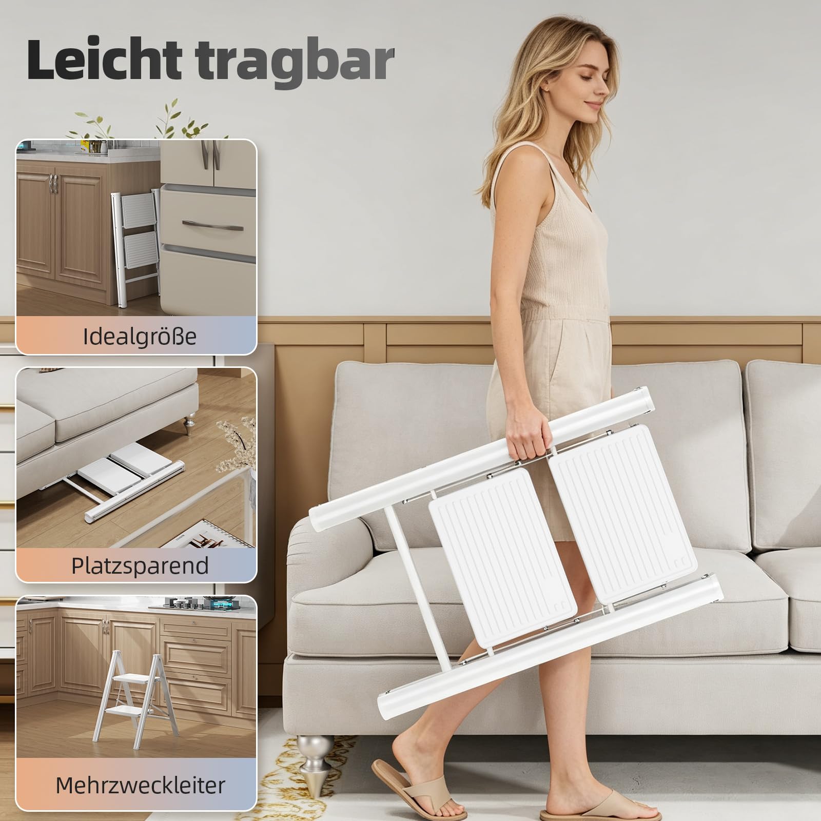 KINGRACK Trittleiter 2 Stufen Klappbar, Tritthocker Leicht Platzsparend