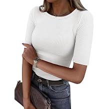 ANRABESS Womens Half Sleeve Crewneck Tops Ribbed Knit Slim Fit Shirts Basic Tee 2026 Spring Summer Dressy Casual T-Shirts