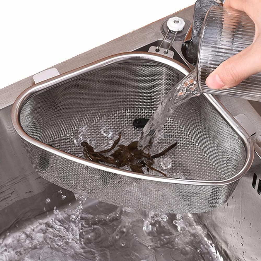 Photo 1 of **USED/MISSING HARDWARE**
KitchenFood Catcher Strainer for Kitchen Waste Sink Triangle Tri-Holder Filter, Sink Strainer, Multifunction Saddle Leftover Mesh Stainless Steel Strainer