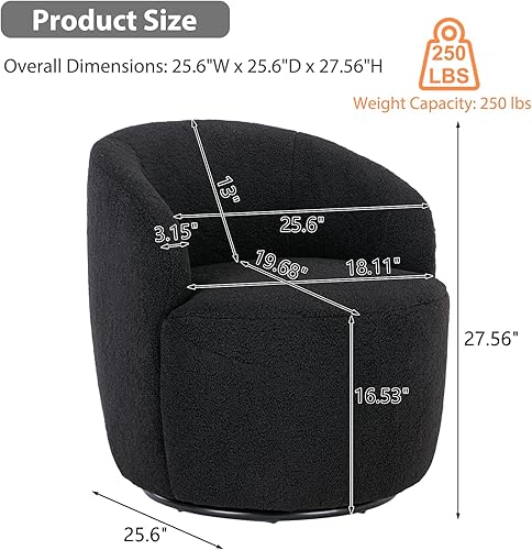 Miniatura 2 de KIVENJAJA Teddy Sherpa - Silla giratoria tapizada con brazo redondo moderno, giratorio de 360 grados, sillón individual pequeño para guardería, sala