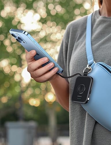 Miniatura 47 de RORRY Cargador portátil, cargador portátil de 5000 mAh con cables integrados, llavero de viaje para Apple Watch Ultra/11/10/9/8/7/6/SE, iPhone Azul