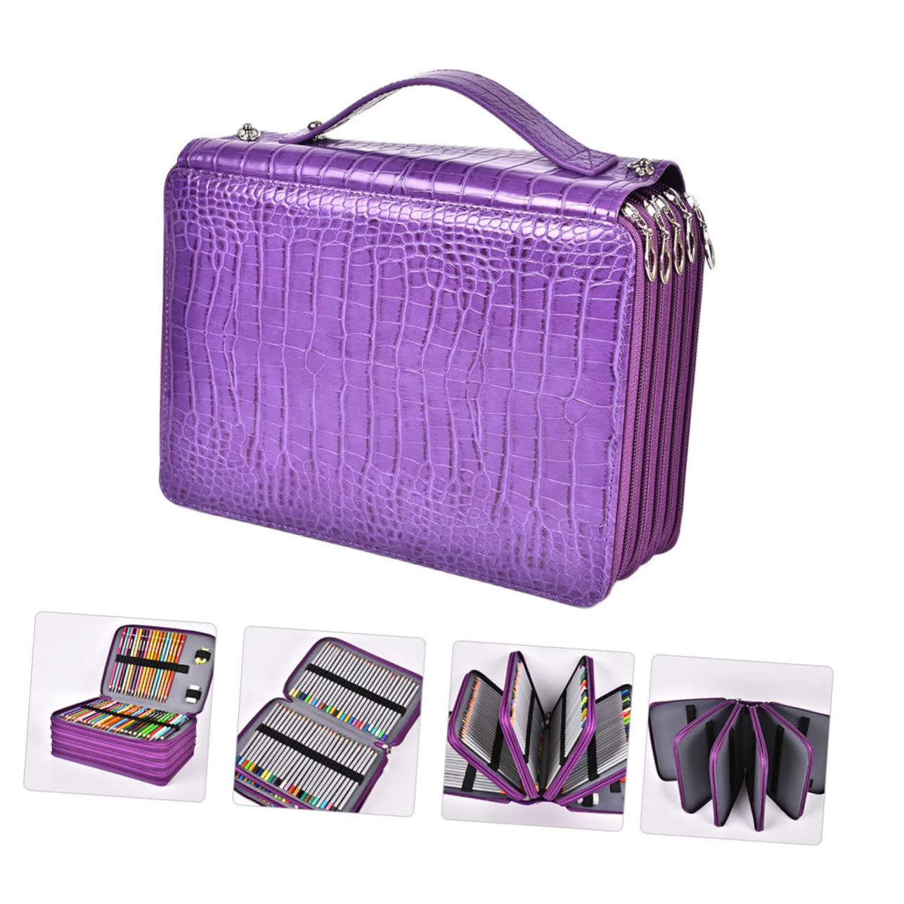 Borsa per Forniture Creative 252 Fori Astuccio Organizzatore per Matite e Attrezzi da Disegno Pu e Poliestere Chiusura a Zip