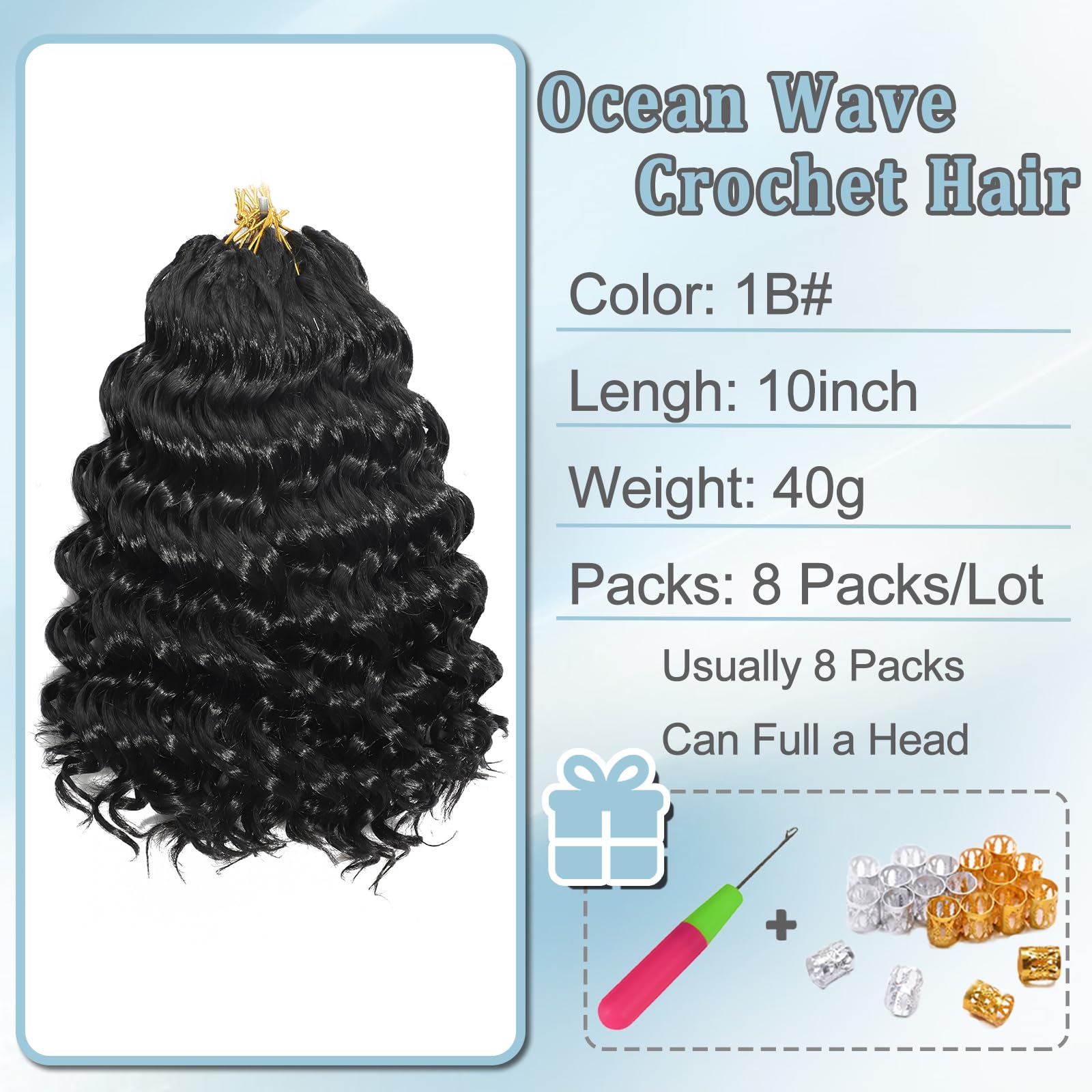 AMLUCKS Ocean Wave Crochet Hair 8 Packs Pre Looped Short GoGo Curl Crochet Hair Ombre Curly Deep Wavy Twist Braids Synthetic Braiding Hair Extensions for Women (1B# - Image 2