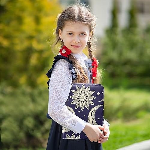 Miniatura 5 de Carpeta de tarjetas coleccionables estilo bohemio vintage con diseño de luna, sol y estrellas, 4 bolsillos con 50 fundas extraíbles, carpeta de