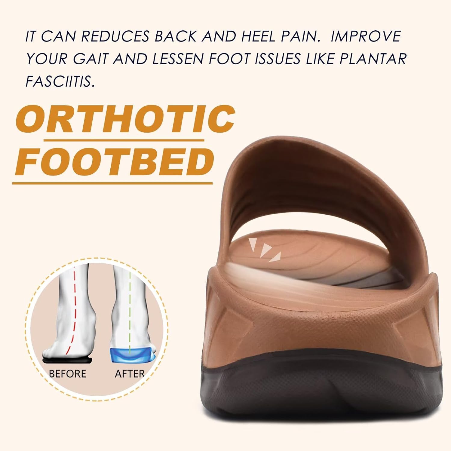 KuaiLu Mens Recovery Sandals Orthotic Arch Support Open Toe Sport Slides Thick Cushion Orthopedic Plantar Fasciitis Slip On Wide Width Summer Pool Beach Waterproof - Image 5