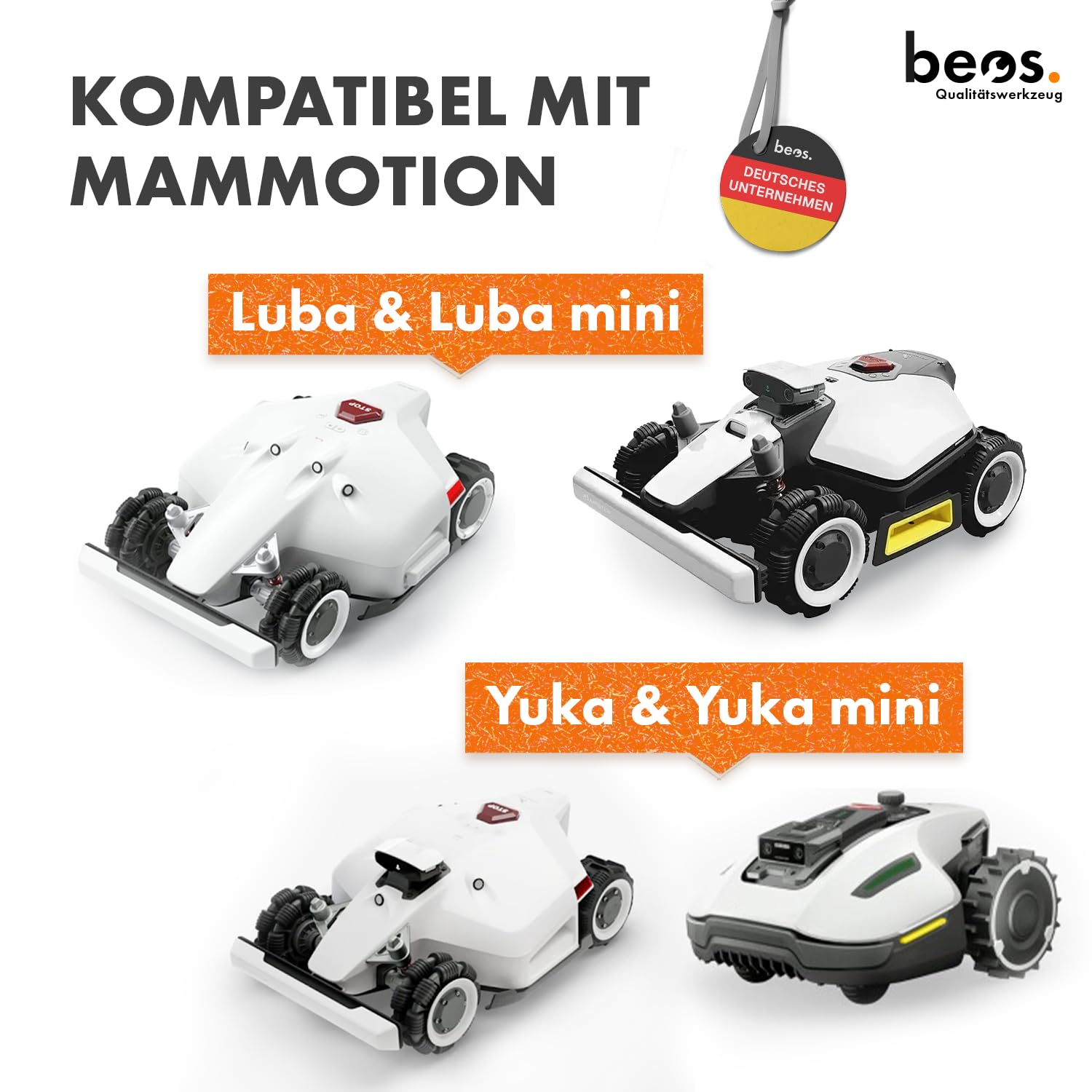 BEOS 36x Premium Titan Ersatzmesser + Schrauben mit Sicherung - Messer kompatibel mit Mammotion LUBA, LUBA 2, YUKA, LUBA Mini & YUKA Mini, verbessertes Schraubendesign für Mammotion