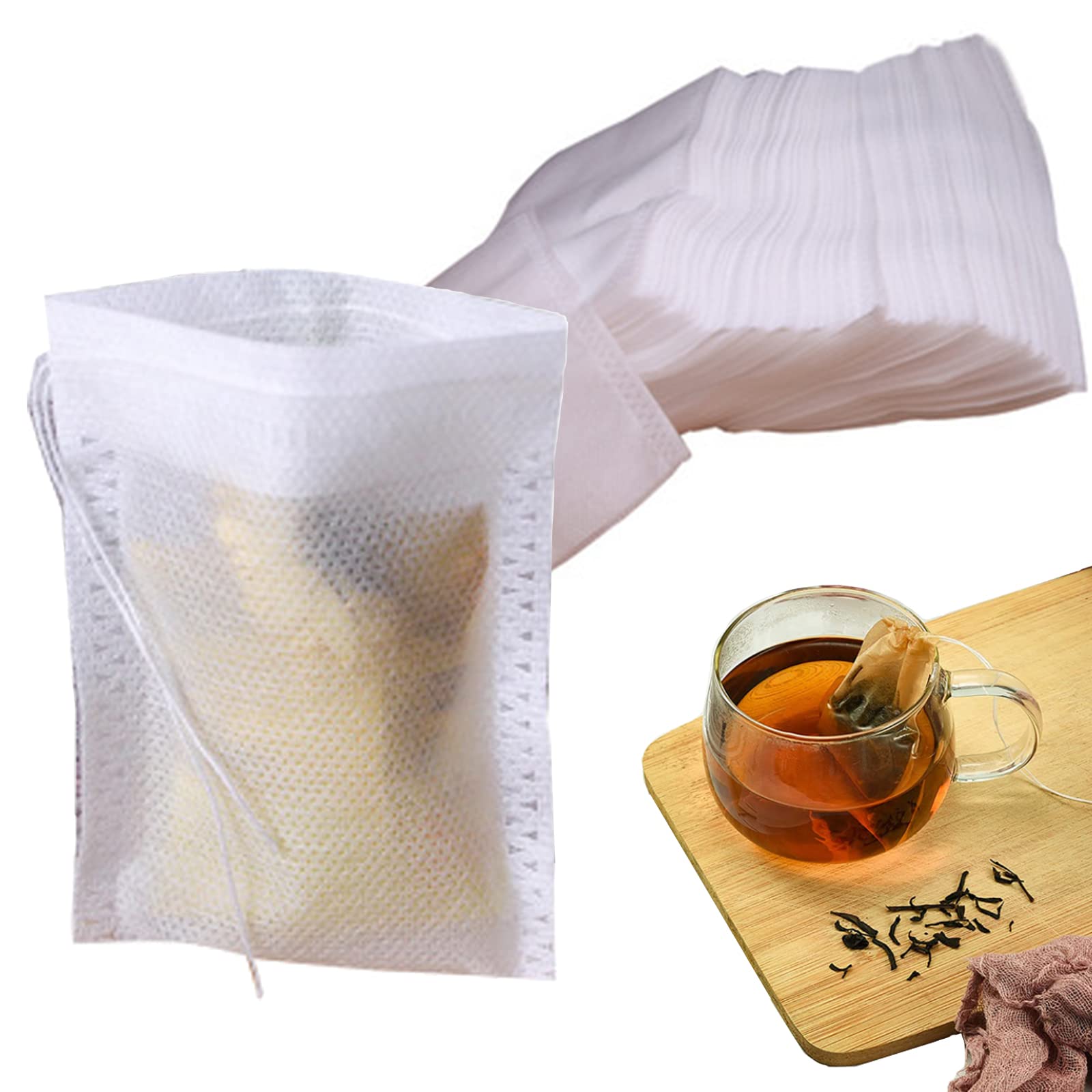 100 Sachets Filtres à Thé 6x8cm - Jetables Avec Cordon, Pour Thé, Café, Épices