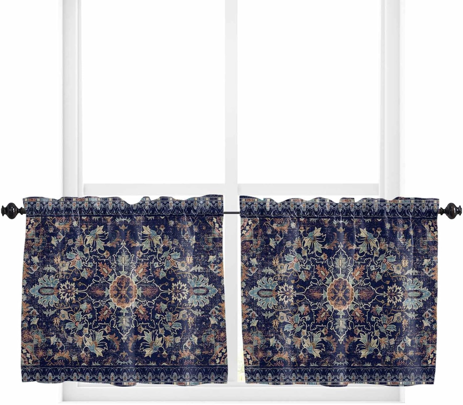 Southwest Flower Kitchen Curtain 45 Inch Length Small Short Cafe Tiers Curtains Drape, 2 Panels Window Treatment Rod Pocket Drapery Panels Curtains, Rustic Tribal Oriental Native Boho 84x45