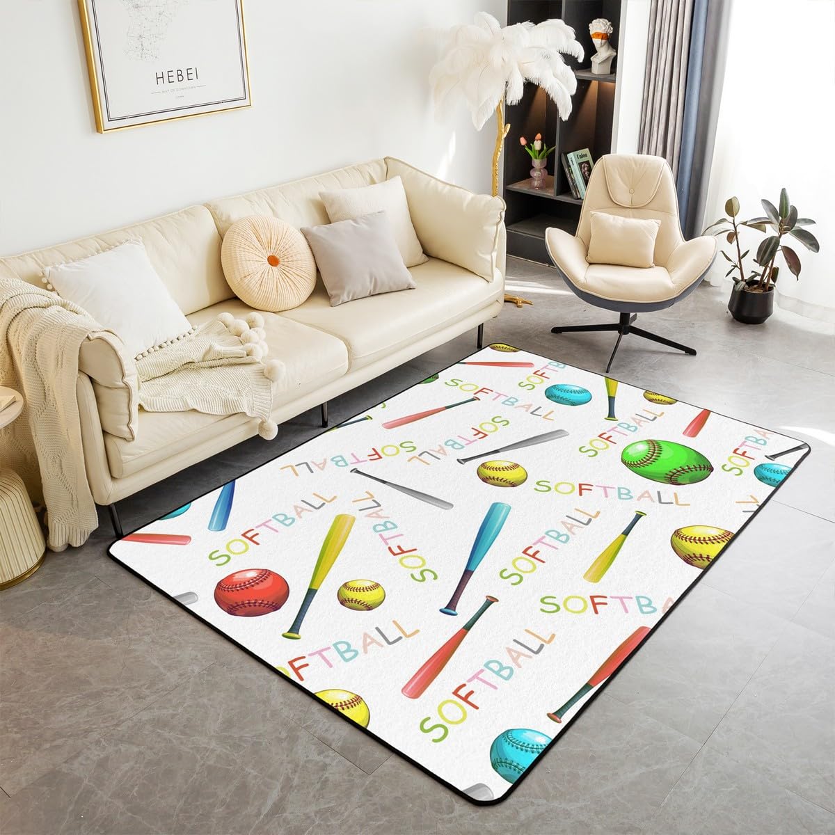 Homewish Dywan do softballu 100 x 150 cm, młodzieżowy dywanik sportowy dla dzieci, chłopców, dziewcząt, gry w piłkę, do gier, wewnętrzna mata podłogowa