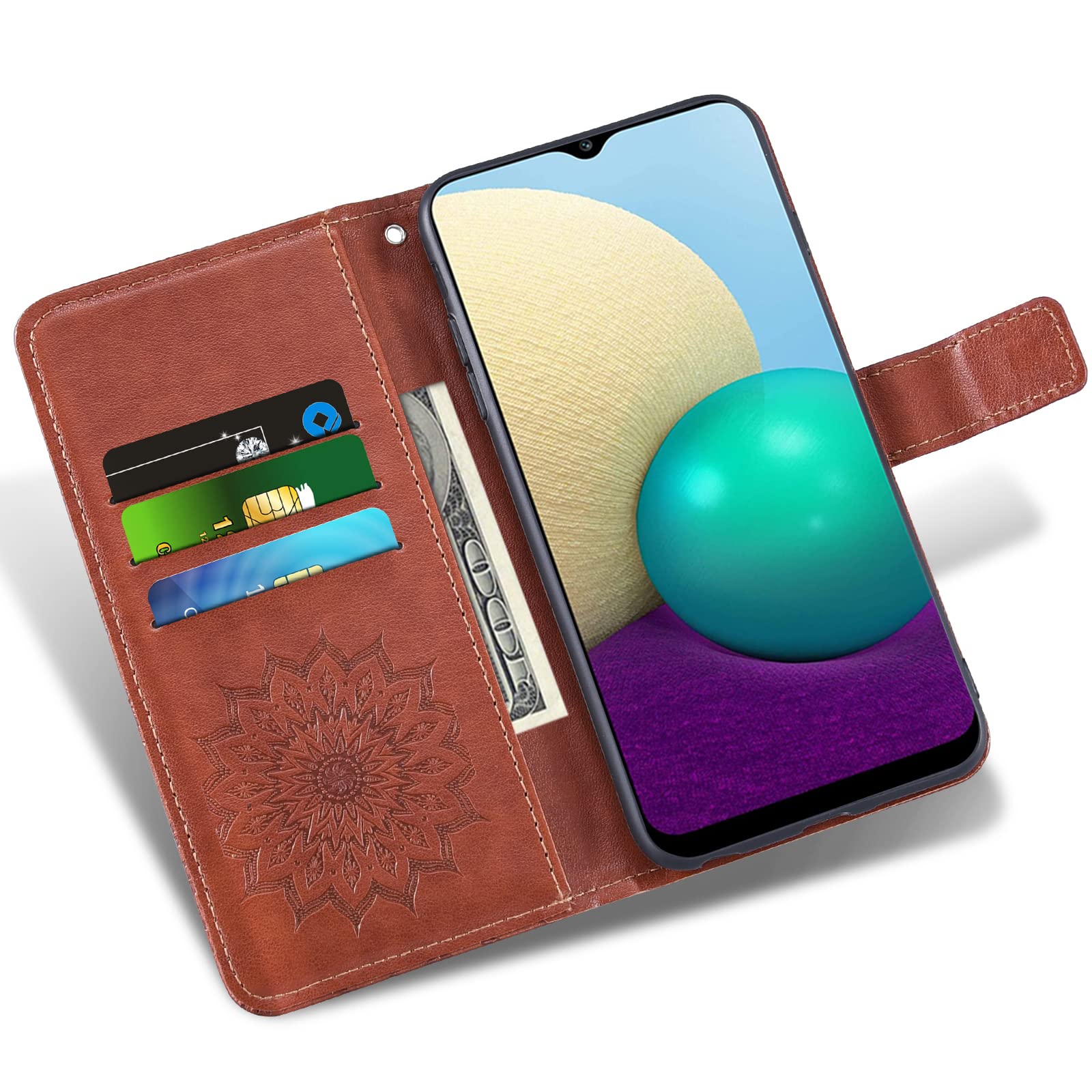 Phone Case for Cricket Ovation 3 / AT&T Motivate Max (U668AA) Wallet with Tempered Glass Screen Protector and Leather Slim Flip Cover Card Holder Stand Cell Accessories ATT Ovation3 Women Men Brown