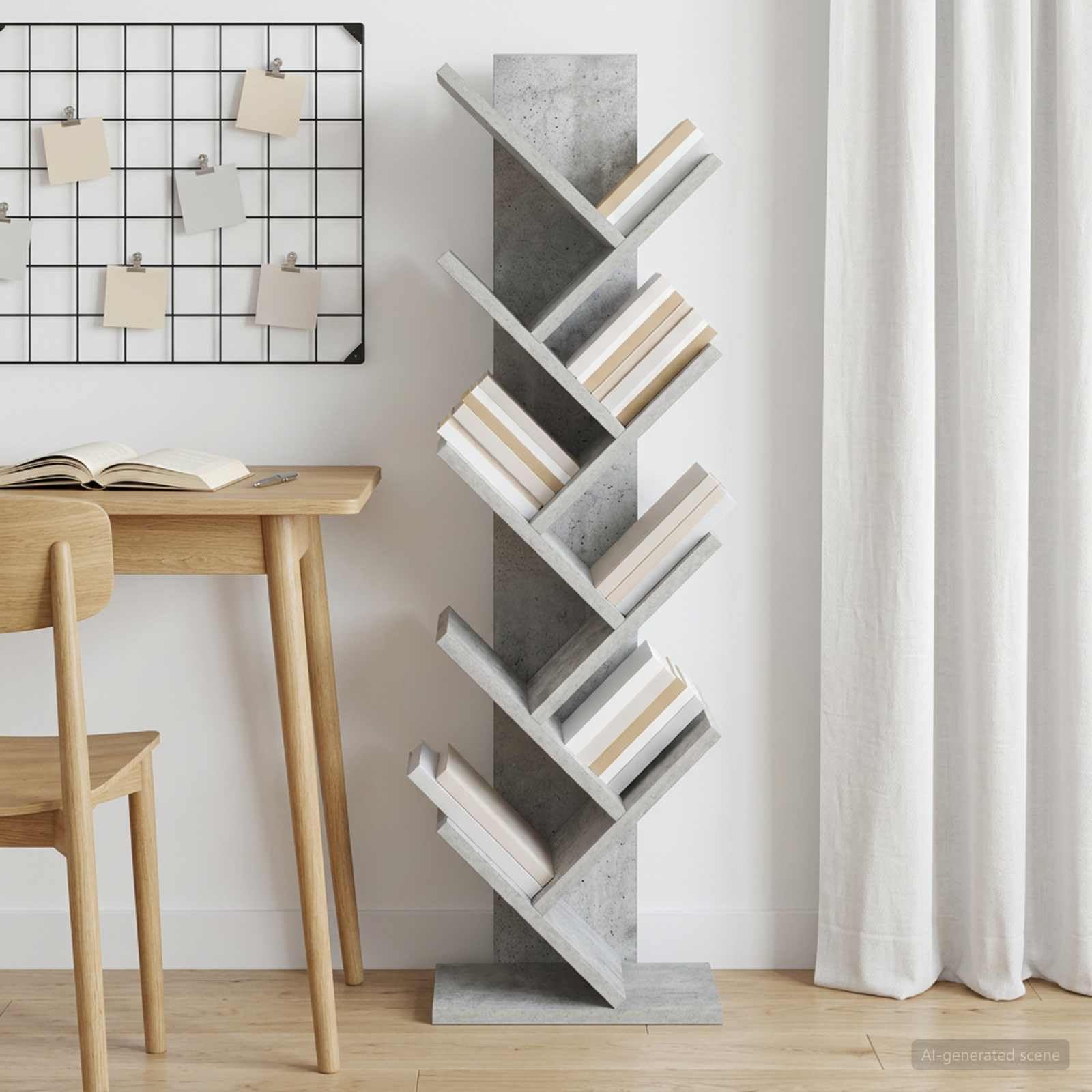 Libreria a 6 ripiani, 30 x 18 x 100 cm, in legno, grigio cemento, salvaspazio, versatile, adatta per soggiorno, camera da letto, ufficio, cameretta dei bambini