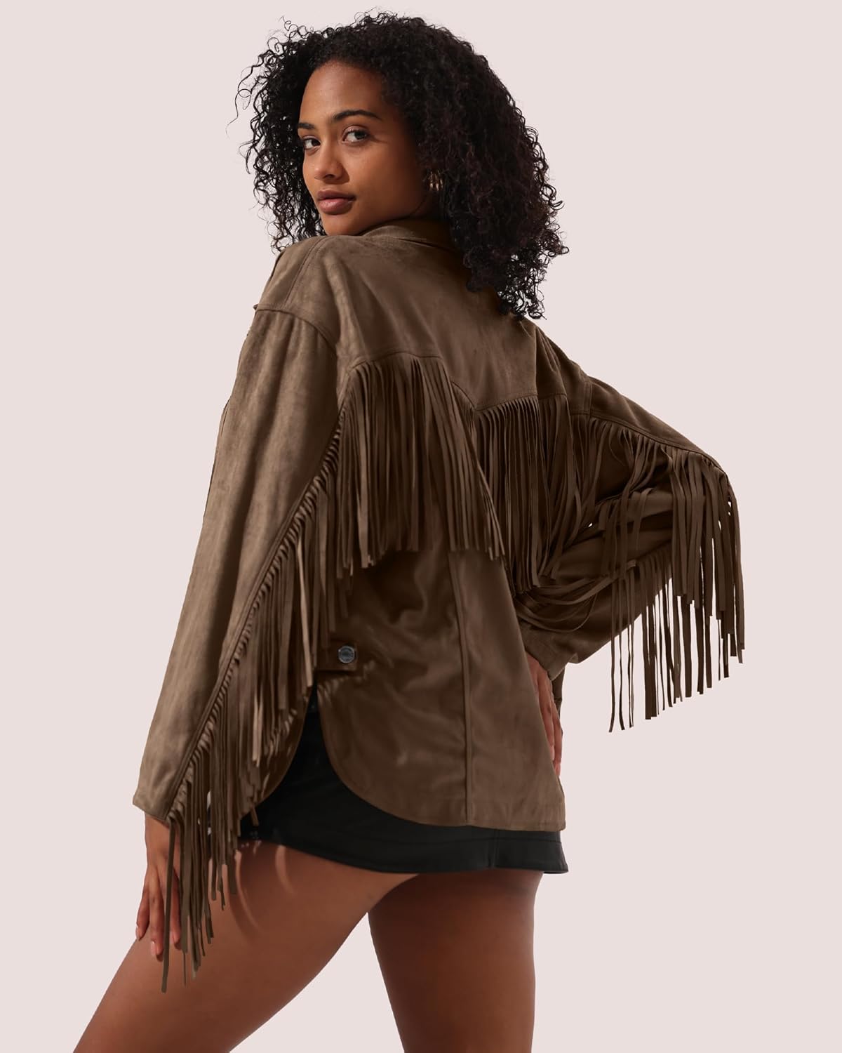 Locachy Women's Faux Suede Fringe Jacket Vintage Western Cowgirl Tassel Jackets Country Concert Outfits - Image 2