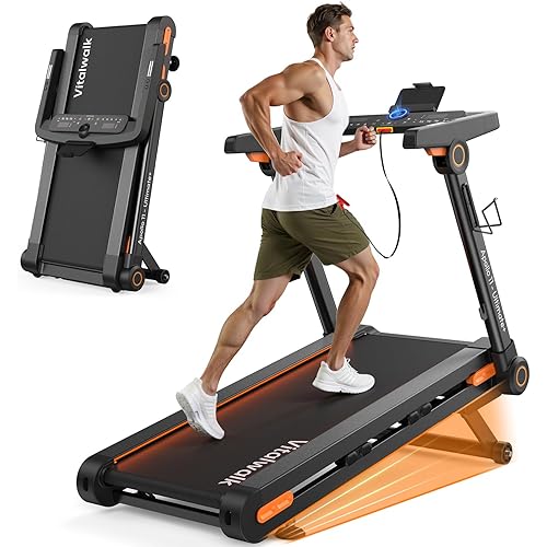 Vitalwalk Foldable Treadmill with Auto Incline, Commercial 49"x18" Wide Running Belt, 10MPH, 3.5HP Brushless, Walking Pad Treadmill for Home, Auto Folding, No Installation, 350LBS Capacity, APP