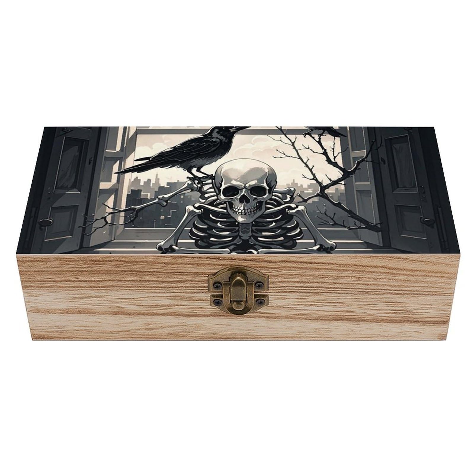 AQRJLPM Wooden Jewelry Box Beautifully Keepsake Box Trinket Box Keepsake Storage Organizer A Raven on The Windowsill Handmade Wooden Box for Storing Jewelry, Coins, Tartot Cards, Small Treasures