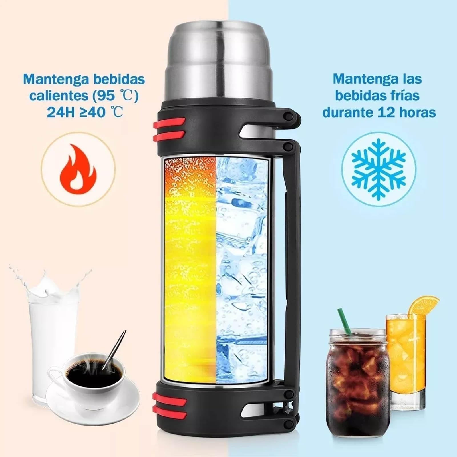 Bottiglia d'acqua termica 2L in acciaio inox con 2 coperchi tipo di pressione a prova di perdite Borraccia portatile a prova di perdite per escursionismo tazza isolata sottovuoto bottiglia d'acqua
