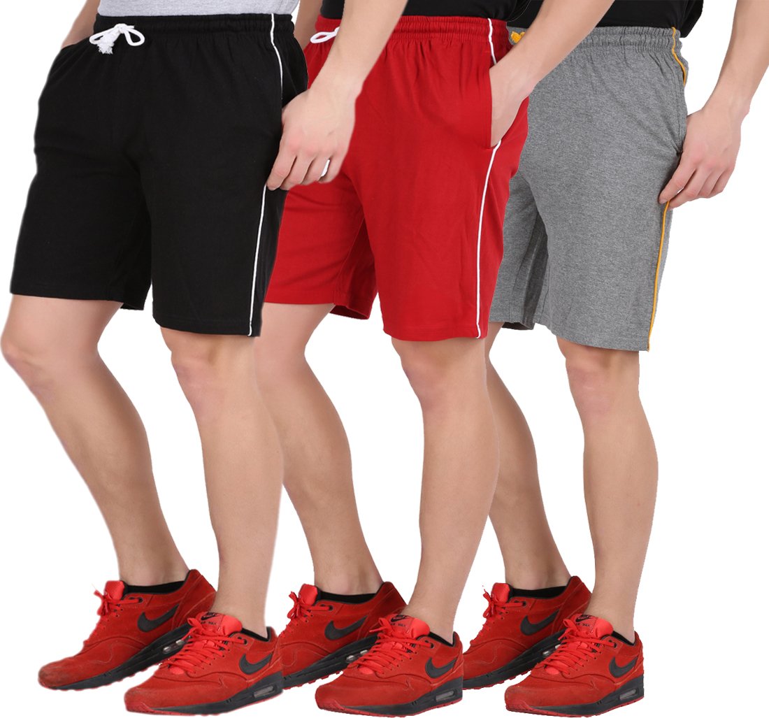 checkersbay Men's Cotton Shorts(3S-00-BLRDCH Black,Red,Charcoal Melange) Pack of 3-picture-26