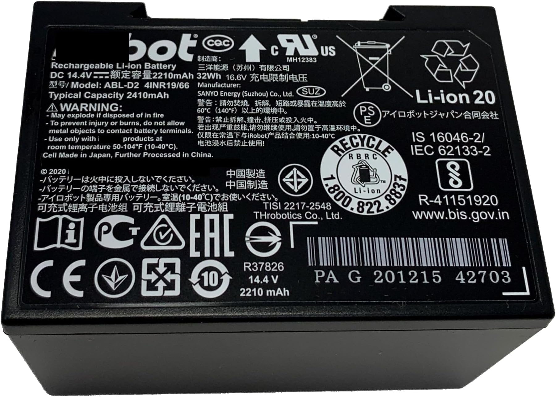 Authentic OEM High Capacity 2210 mAh Battery for Roomba e/i/j Series e5 e6 i3 i4 i6 i7 i8 J7 J8 J7+ J8+