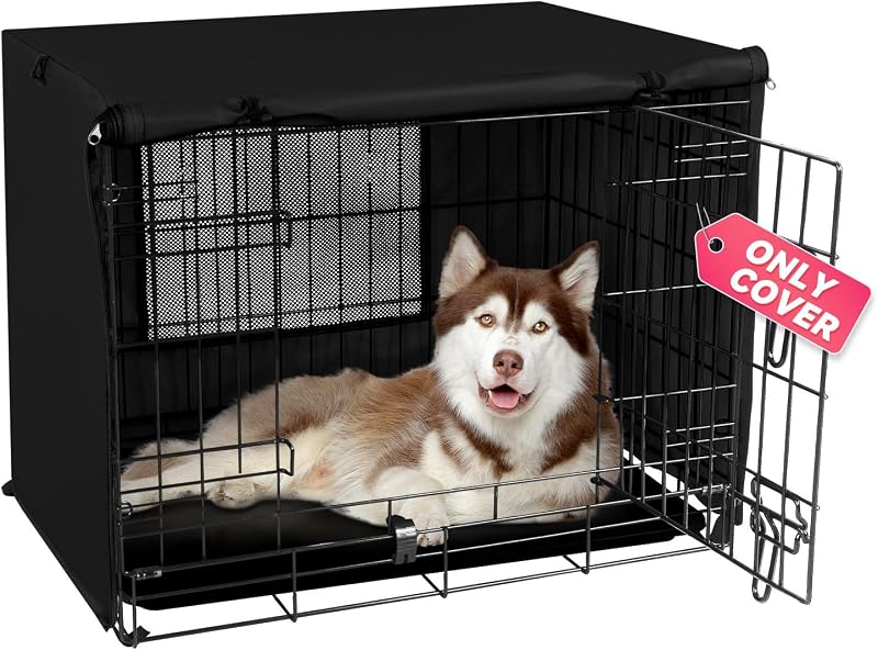 Capa para Caixa de Transporte e Canil para Cães Seiyierr em Poliéster 600D, Portas Frontal e Lateral, Preta para Caixa de 24 Polegadas
