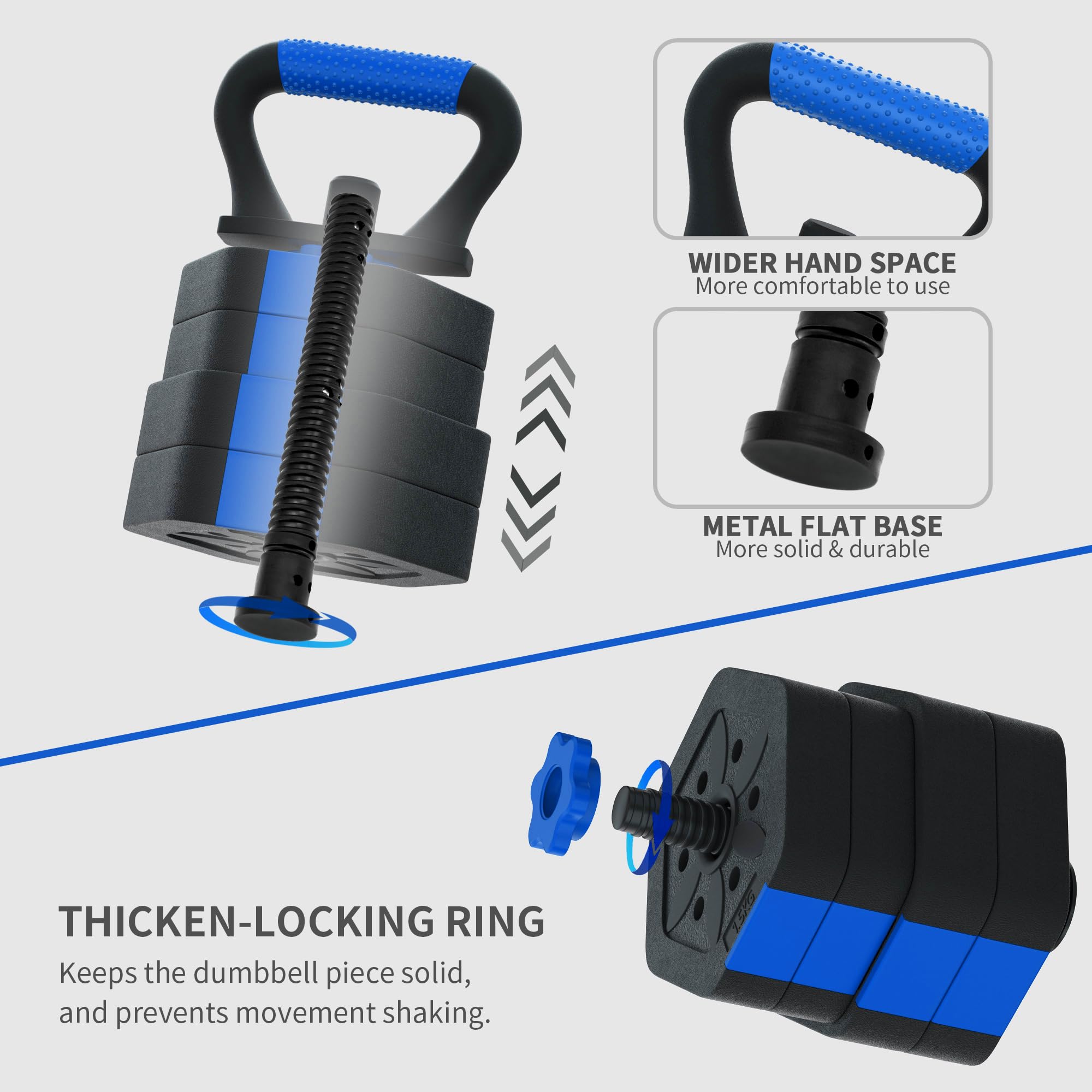 VIVITORY Juego de mancuernas ajustables, pesas libres con conector, juego de mancuernas ajustables que no ruedan, barra para gimnasio en casa, hexagonal, mezcla de cemento