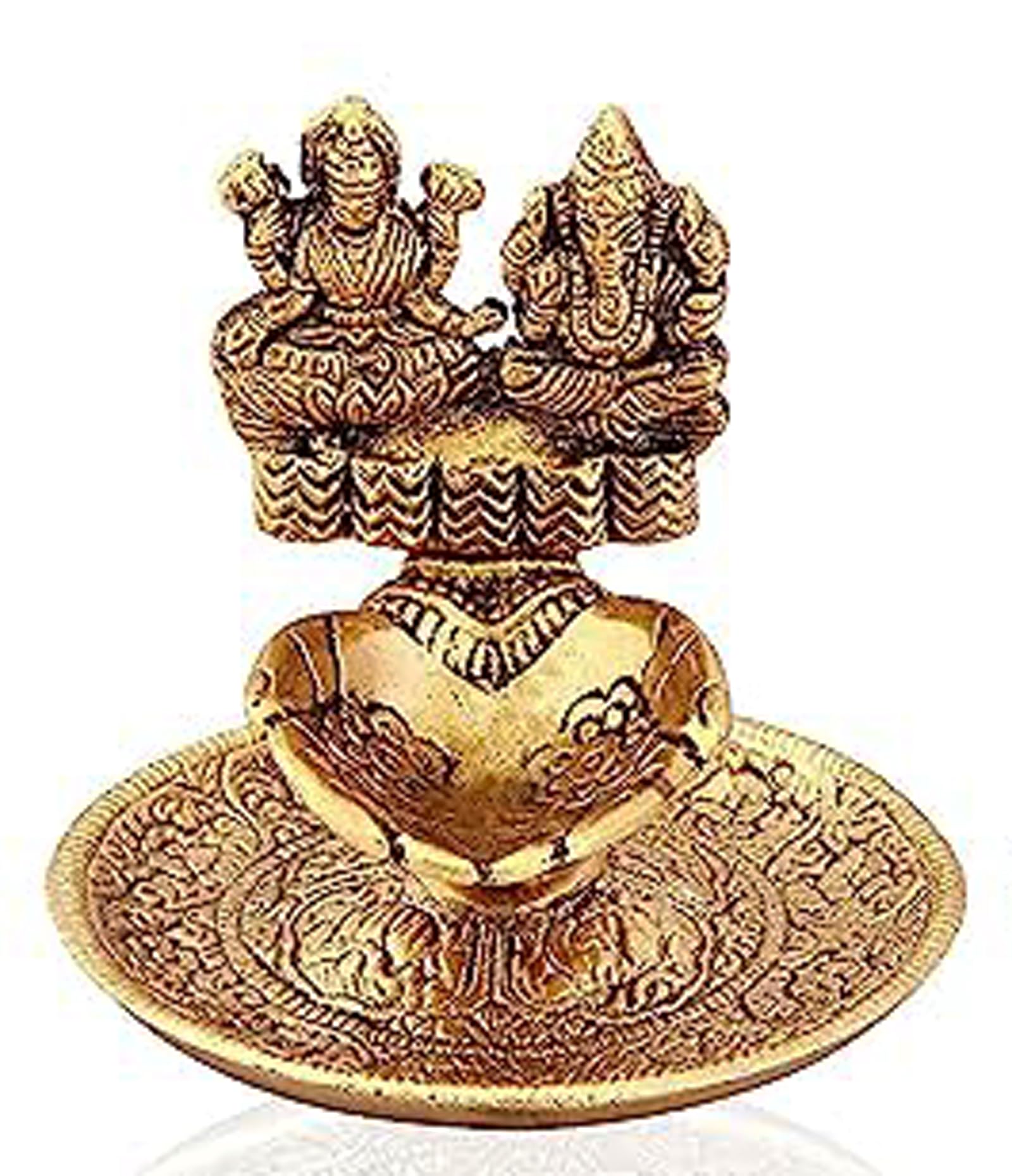 IMTRA FASHION Lord Laxmi Ganesh Hand Diya Idol Sitting On Hand Oil Lamp for Pooja Aarti