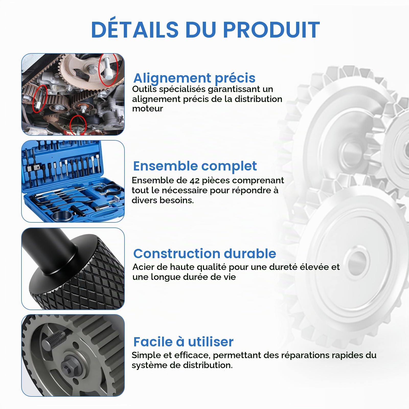 EXLECO 42 Pièces Outil de Calage de Distribution et Réglage d'arbre à Cames pour Moteur Essence Peugeot Citroën EW Série 16V, Outil pour Chaîne et Courroie de Distribution