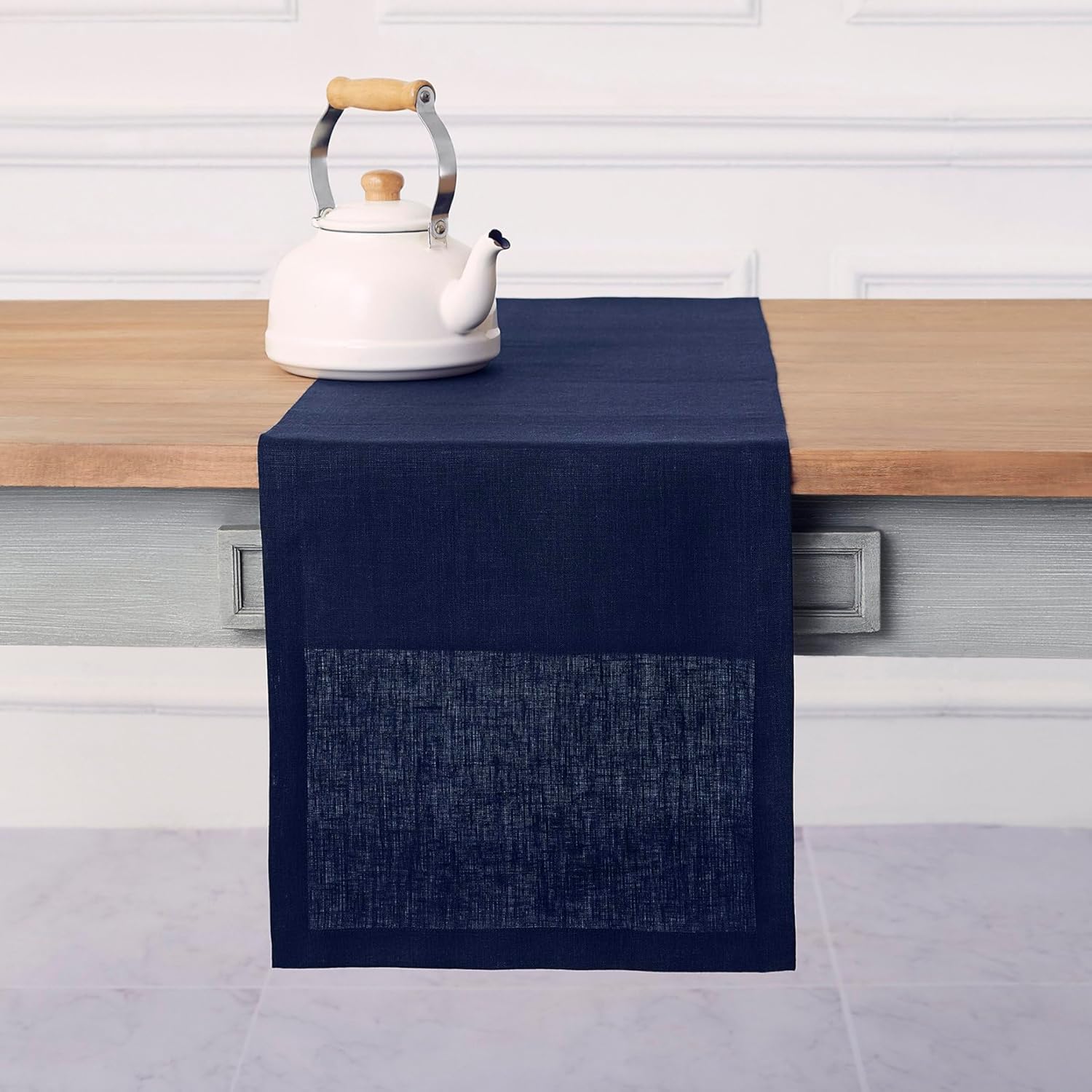 Solino Home Linen Navy Blue Table Runner 108 Inches Long - 100% Pure Linen Dining Table Runner 14 x 108 Inch for Fall, Autumn, Thanksgiving, Christmas, Holiday - Fete