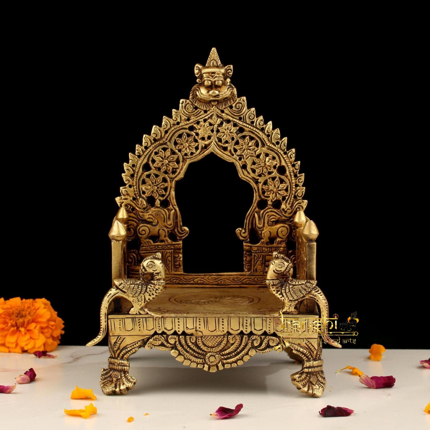 8'' Inches Brass Throne, Handcrafted Singhasan, Decorative Singhasan, Seat of The Gods, Religious Home Decor